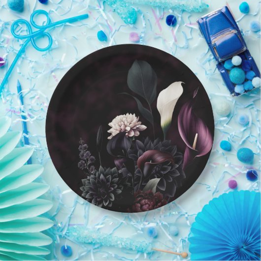 Donker Moody Romantisch Bloemen Wit Bruiloft Papieren Bordje (Feest)