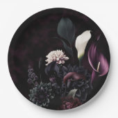 Donker Moody Romantisch Bloemen Wit Bruiloft Papieren Bordje (Voorkant)