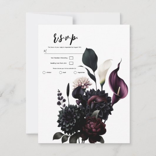 Donker Moody Romantisch Bloemen Wit Bruiloft RSVP Kaart (Voorkant)