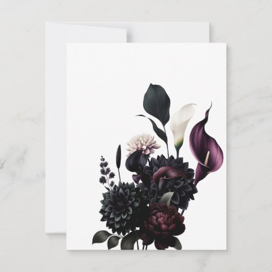 Donker Moody Romantisch Bloemen Wit Bruiloft RSVP Kaart (Achterkant)