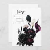 Donker Moody Romantisch Bloemen Wit Bruiloft RSVP Kaart (Voorkant / Achterkant)