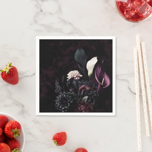 Donker Moody Romantisch Bloemen Wit Bruiloft Servet (Insitu)