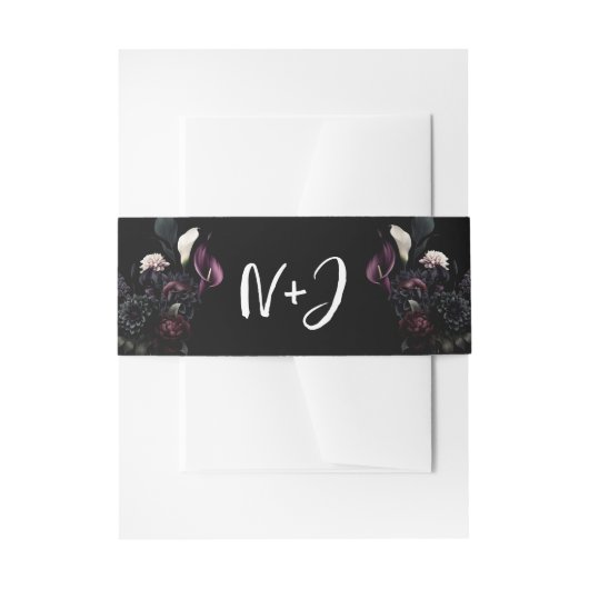 Donker Moody Romantisch Bloemen Wit Bruiloft Uitnodigingen Wikkel (Voorkant Voorbeeld)