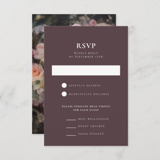 Donker Moody Romantische Bloemen Bruiloft Receptie RSVP Kaartje (Voorkant / Achterkant)