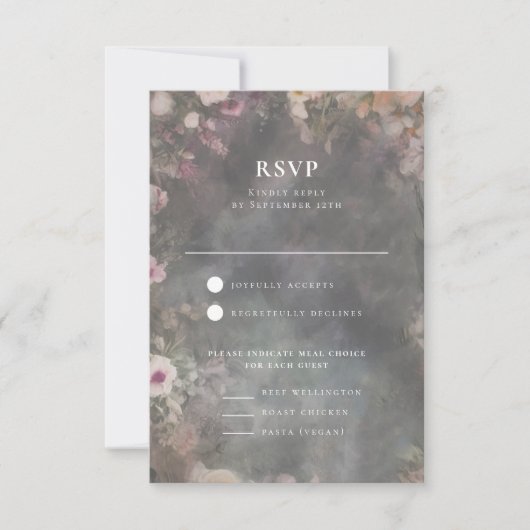 Donker Moody Romantische Bloemen Bruiloft Receptie RSVP Kaartje (Voorkant)