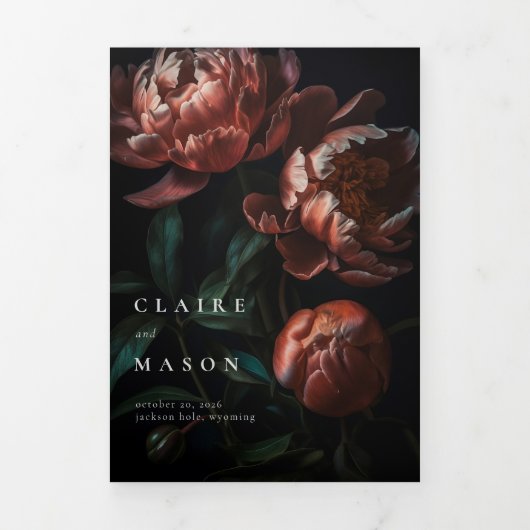 Donker Moody Romantische Gotische Bloemen Bruiloft Drieluik Uitnodiging (Cover)