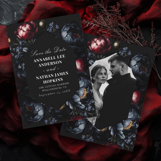 Donker Moody Romantische pioen Gotische bruiloft f Save The Date