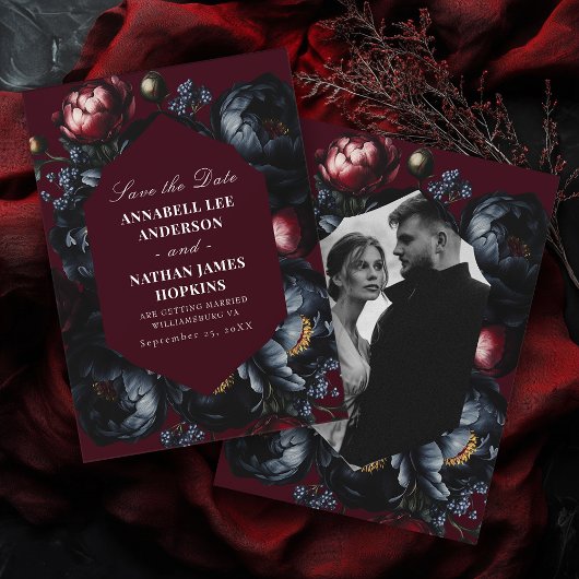 Donker Moody Romantische pioen Gotische bruiloft f Save The Date