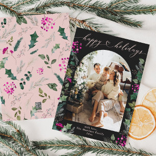 Donker Moody Roze Botanicals Arch Foto Feestdagenkaart