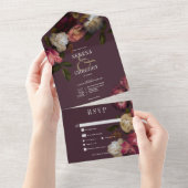 Donker Moody Roze Bourgogne & Cream Pioenen Diner All In One Uitnodiging (Afscheurbaar)