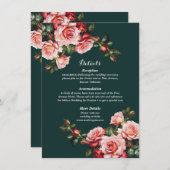 Donker Moody roze en rode rozen groene bruiloft Informatiekaartje (Voorkant / Achterkant)
