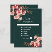 Donker Moody roze en rode rozen groene bruiloft RSVP Kaartje (Voorkant / Achterkant)