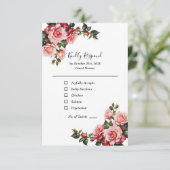 Donker Moody roze en rode rozen groene bruiloft RSVP Kaartje (Staand voorkant)