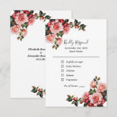 Donker Moody roze en rode rozen groene bruiloft RSVP Kaartje (Voorkant / Achterkant)