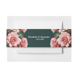 Donker Moody roze en rode rozen groene bruiloft Uitnodigingen Wikkel