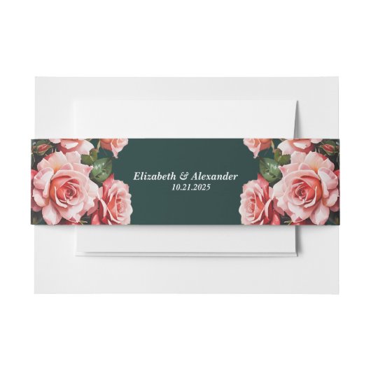 Donker Moody roze en rode rozen groene bruiloft Uitnodigingen Wikkel (Voorkant Voorbeeld)