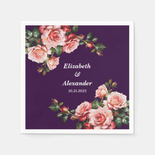 Donker Moody roze en rode rozen paarse bruiloft Servet