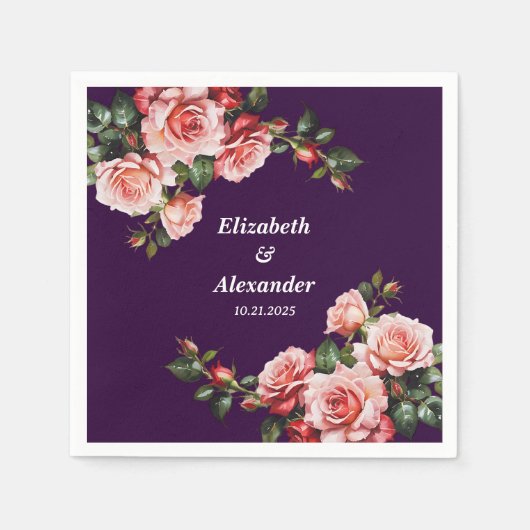 Donker Moody roze en rode rozen paarse bruiloft Servet (Voorkant)