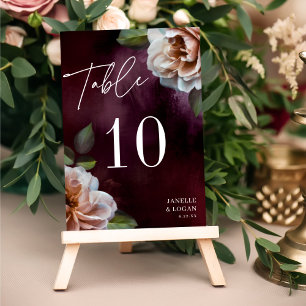 Donker + Moody rustiek Bloemen Tafel Nummer Kaart