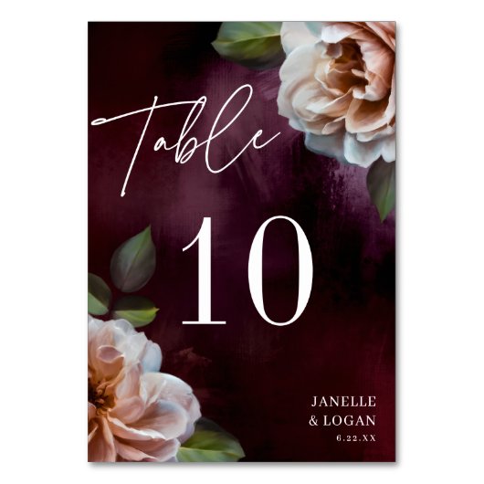 Donker + Moody rustiek Bloemen Tafel Nummer Kaart (Voorkant)