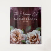 Donker + Moody rustieke bloemenbruiloft achtergron Wandkleed (Voorkant)