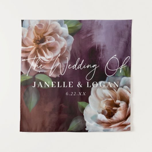 Donker + Moody rustieke bloemenbruiloft achtergron Wandkleed (Voorkant)