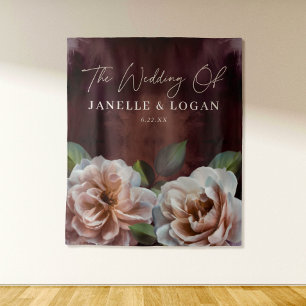 Donker + Moody rustieke bloemenbruiloft achtergron Wandkleed