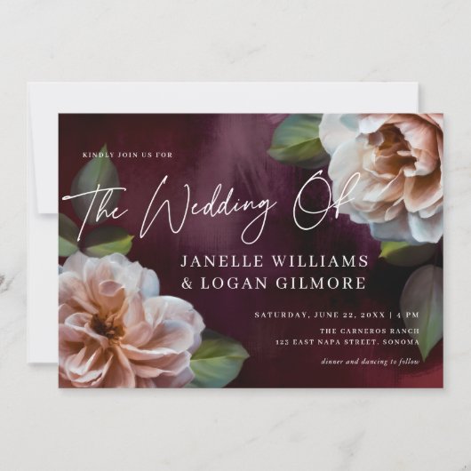 Donker + Moody rustieke bloemenbruiloft Kaart (Voorkant)