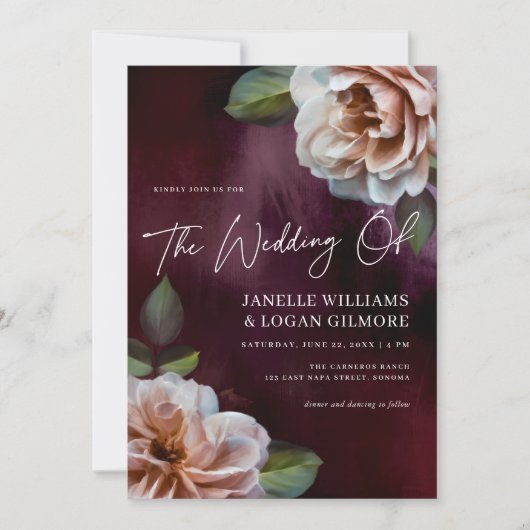 Donker + Moody rustieke bloemenbruiloft Kaart (Voorkant)