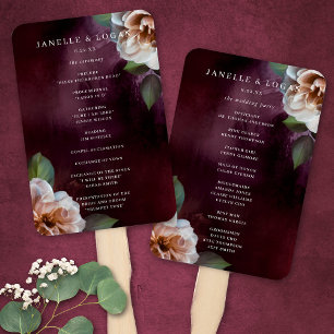 Donker + Moody rustieke bloemenbruiloft programma Handwaaier