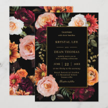 Donker Moody Sinaasappel Bourgogne Blush Bloemen B