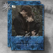 Donker Moody Zwart & Blauw Damast Foto Bruiloft Save The Date