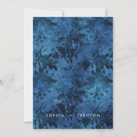 Donker Moody Zwart & Blauw Damast Foto Bruiloft Save The Date (Achterkant)