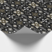 Donker Moody Zwart en Goud Mandala Kerstmis Cadeaupapier (Hoek)