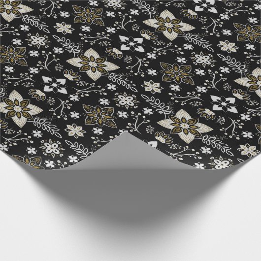 Donker Moody Zwart en Goud Mandala Kerstmis Cadeaupapier (Hoek)