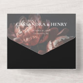 Donker Moody Zwart Gotische Bloemen Bruiloft All In One Uitnodiging (Achterkant)