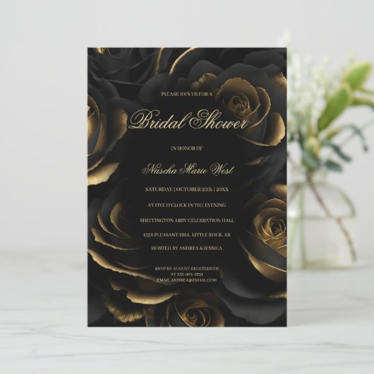 Donker Moody Zwart & Goud Rozen Gotisch Vrijgezell Kaart (Staand voorkant)