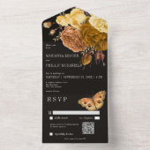 Donker Moody Zwart Herfst Bloemen QR Code All In One Uitnodiging (Binnen)