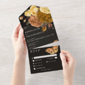 Donker Moody Zwart Herfst Bloemendiner All In One Uitnodiging (Afscheurbaar)