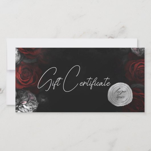 Donker Moody Zwart Rood Bloemen Logo Cadeaubon (Voorkant)