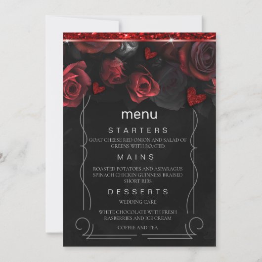 Donker Moody Zwart Rood Bloemen Menu Kaart (Voorkant)