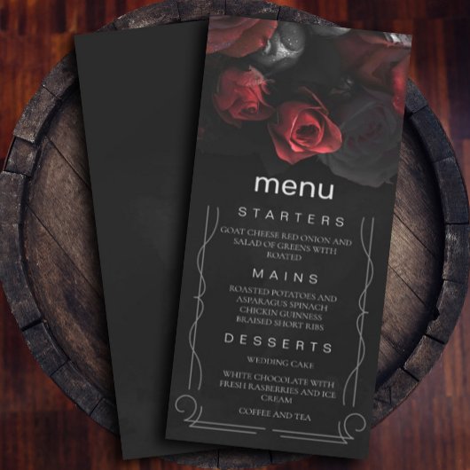 Donker Moody Zwart Rood Bloemen Menu Kaart