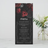 Donker Moody Zwart Rood Bloemen Menu Kaart (Staand voorkant)