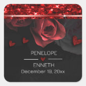 Donker Moody Zwart Rood Bloemen Vierkante Sticker (Voorkant)