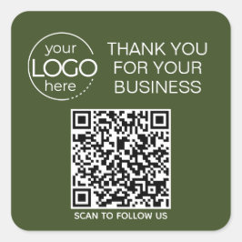 Donker Mos Groen QR Code Smart Contact Vierkante Sticker