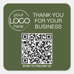 Donker Mos Groen QR Code Smart Contact Vierkante Sticker