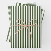 Donker mos groen & witte strepen inpakpapier vel (In situ)