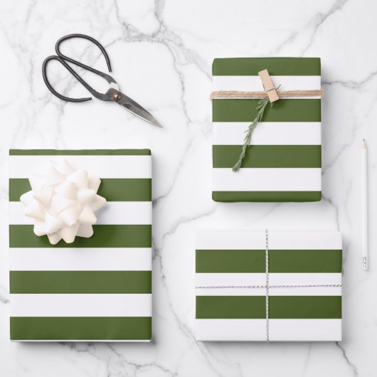 Donker mos groene en witte strepen inpakpapier vel (Voorkant)