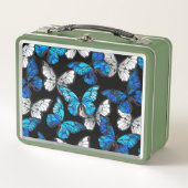 Donker naadloos patroon met blauwe vlinders Morpho (Voorkant)