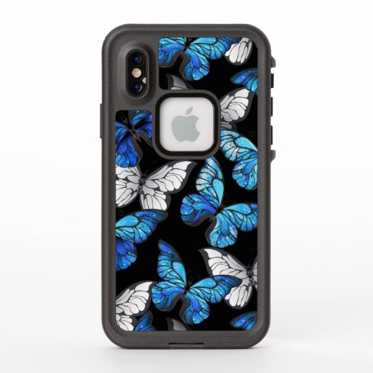 Donker naadloos patroon met blauwe vlinders Morpho (Achterkant)